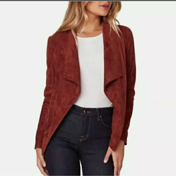 Bb Dakota womens Drape Front Pre Faux Suede Jacket Cherrywood size medium new - Picture 2 of 14